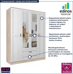 Czterodrzwiowa szafa z lustrem dąb sonoma + biały W3-K68