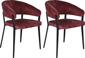 Zestaw 2 krzeseł z podłokietnikami z teksturowanej tkaniny i czarnego metalu - Bordowy - AVRELA