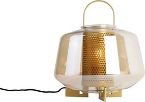 Lampa stołowa art deco złota z bursztynowym szkłem 30 cm - Kevin