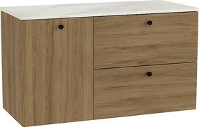 Szafka pod umywalkę WENA, gładkie fronty, z koszem na pranie, Beti, 100x60x47 cm, Orzech Ciemny/Marmur Bianco