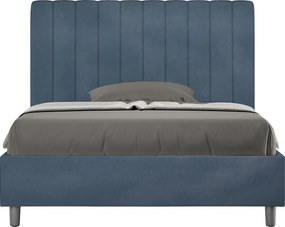 Łóżko wyposażone w stelaż z listwami tapicerowane 120x200 microfibra niebieski Agueda