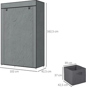 HOMCOM Szafa z tkaniny Szafa do przechowywania ubrań składana, 1 drążek na ubrania, 6 półek, 102 x 42,5 x 162,5 cm, Szary