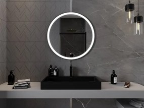 Mexen Esso lustro łazienkowe podświetlane, okragłe 80 cm, LED 6000K, antypara, rama czarna - 9825-080-080-611-70