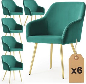 6x Welurowe krzesło tapicerowane gładkie Butelkowa Zieleń ESTELLE Złote nogi