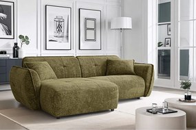 Zielony narożnik z tkaniny szenilowej (lewostronny/z szezlongiem) Nelia – Ropez