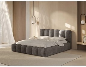 Jasnobrązowe tapicerowane łóżko dwuosobowe ze schowkiem i stelażem 200x200 cm Lupine – Micadoni Home