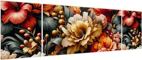 Obraz - Pomarańczowo-czerwone kwiaty (170x50 cm)