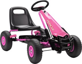 AIYAPLAY Gokart na pedały dla dzieci, regulowane siedzisko, opony EVA, hamulec, sprzęgło, 3-8 lat, różowy