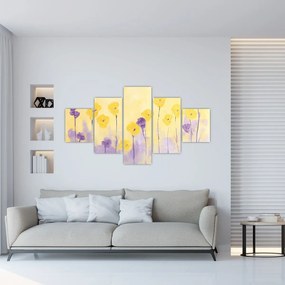 Obraz - Fioletowe i żółte kwiatuszki (125x70 cm)