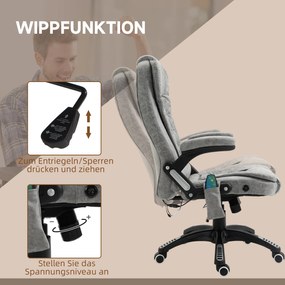 HOMCOM Ergonomiczny fotel biurowy z masażem i ogrzewaniem regulowany maksymalne obciążenie 120 kg szary | Aosom PL
