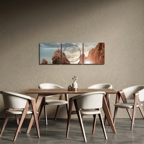 Obraz - Zachód słońca nad klifami (z zegarem) (90x30 cm)