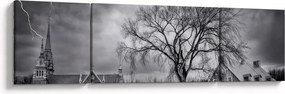 Obraz czarno - białej wioski (170x50 cm)