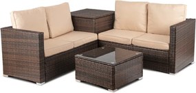 Zestaw Mebli Ogrodowych NEGRO Brązowy/Beżowy Narożnik Stolik Tarasowy Technorattan Nowoczesny