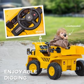 AIYAPLAY Elektryczna Koparka dla Dzieci, Ładowarka Caterpillar, 3-5 km/h, z Pilotem, 3-6 lat, Żółta