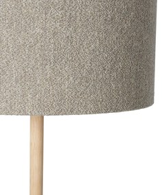 Drewniana lampa podłogowa z kloszem boucle w kolorze ciemnoszarym - Mels Rustykalny / Vintage Oswietlenie wewnetrzne