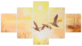 Obraz - Żurawie o zachodzie słońca (125x70 cm)