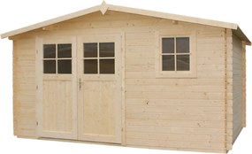 DREWNIANY DOMEK 440 x 340 x 234,5 cm OGRODOWY NARCYZ ZE ŚWIERKU – SCHOWEK NA NARZĘDZIA Z OKNEM I PRZESZKLONYMI DRZWIAMI