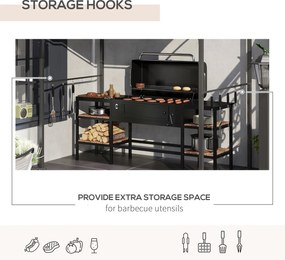 Outsunny Solidny Pawilon nad Grillem - Zadaszenie, Odporny na Deszcz, Haczyki, Stal, Beżowo-Czarny, 215x150x182/220cm