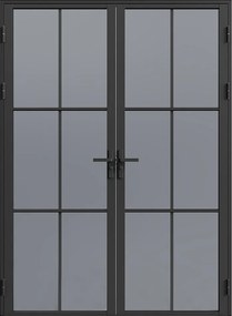 Blok drzwiowy odwracalny dwuskrzydłowy z aluminium i szkła hartowanego dymionego – 2 x W204 x S93 cm – Czarny – SEROTO