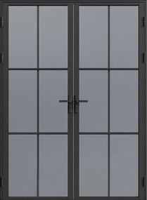 Drzwi kompletne 2-skrzydłowe dwustronne z aluminium i dymionego szkła hartowanego – 2 x W204 x S93 cm – Czarny – SEROTO