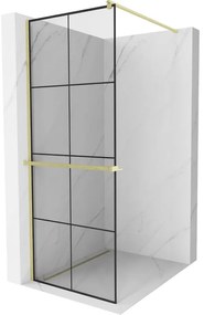 Mexen Kioto+ ścianka prysznicowa z półką Walk-in 80 x 200 cm, czarny wzór, złota szczotkowana - 800-080-121-55-77