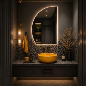 Lustro półokrągłe z podświetleniem MOON Half Cut LED | Różne rozmiary | Różne kolory : Kolor tafli szkła - Grafit, Rozmiar - 40 x 65 cm, Wersja - Lewa