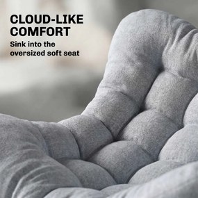 Outsunny Rattanowy Bujany Fotel Ogrodowy z Grubą Poduszką, Krzesło Ogrodowe do 120 kg Indoor Outdoor 87 x 110 x 70 cm Szary | Aosom PL