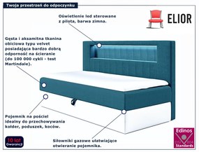 Niebieskie łóżko kontynentalne z oświetleniem 3 rozmiary Z1-K40