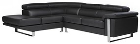 Kanapa narożna ze skóry MYSTIQUE - Czarny - Narożnik lewostronny