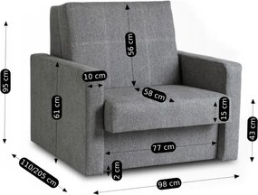 Fotel do Spania MILAN 1 Amerykanka Rozkładany Jednoosobowy Szary Nowoczesny