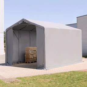 TOOLPORT 4x6m Hala namiotowa - 3,0 m wysokość ścian bocznych z bramą na zamek błyskawiczny, PVC 850, szary, bez statyki - (79866)