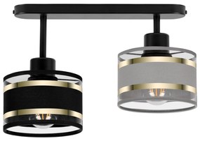 Lampa sufitowa czarna dwupunktowy spot z szaro-czarnymi abażurami T-33