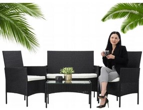 Aldotrade Rattanowy zestaw ogrodowy GardenLine, czarny + kremowe siedziska