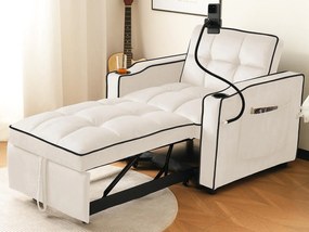 Fotel rozkładany z weluru - z uchwytem na kubek + uchwytem na telefon komórkowy - Beżowy