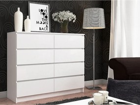 Komoda AKORD K140 Biała 138 cm 8 szuflad kolor Biały mat 138x40x99 cm