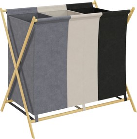 HOMCOM Kosz na pranie z 3 przegrodami 129L Składany Organizer do Pralni Sypialni Wielokolorowy | Aosom PL