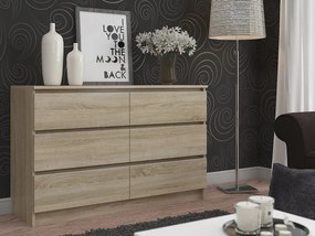Komoda AKORD K140 Dąb Sonoma 138 cm 6 szuflad kolor Dąb Sonoma mat 138x40x77 cm