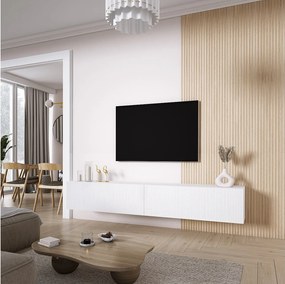 Szafka pod telewizor (2 x 100 cm), fronty ryflowane, Biały Mat, 200 × 32 × 33,6 cm