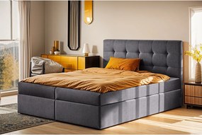 Łóżko kontynentalne z materacem i pojemnikiem LUDANO, tkanina Noel, Ciemnoszary, 120x200 cm, H3-Bonell
