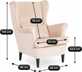 Fotel Wypoczynkowy Uszak EVAN 2 z Podnóżkiem Beżowy Welurowy Nowoczesny