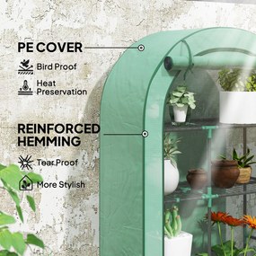 Outsunny Mini szklarnia, 4-poziomowa szklarnia z folii plastikowej, przenośna, drzwi rolowane, 100 x 45 x 160 cm, Zielona