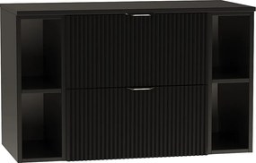 Czarny Zestaw Łazienkowy 100cm Szafka Blat Regały Ryflowane Fronty