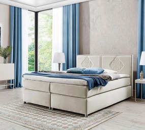 Beżowe tapicerowane łóżko kontynentalne 5 rozmiarów F1-N73