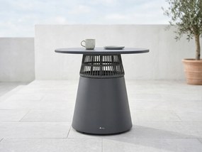 Stół ogrodowy aluminiowy okrągły 90 cm ze stylowym plecionym oplotem szary