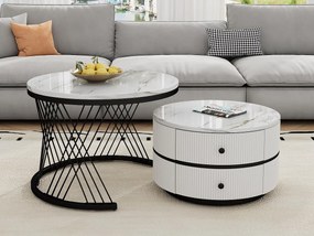 Zestaw 2 stolików nocnych - 2 szuflady - blat w marmurowy wzór - Biały i Czarny