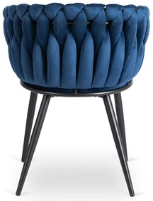 Krzesło Tapicerowane Plecione do Salonu ELENA Granatowe Welurowe Nowoczesne Loft