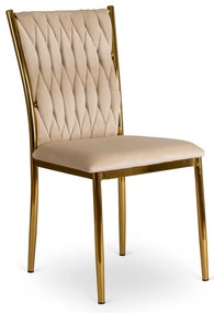 Krzesło Tapicerowane Plecione do Salonu DAN Kremowe Welurowe Nowoczesne Glamour