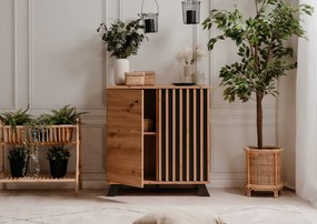 Dwudrzwiowa komoda z lamelami Medan 2D dąb artisan/antracyt