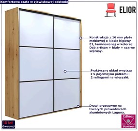 Szafa przesuwna dąb artisan + biały + czarne szprosy - Estori 2X