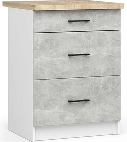 Szafka kuchenna AKORD S60 z blatem system OLIWIA Biała 60 cm 3 szuflady kolor Beton mat 60x46x85 cm